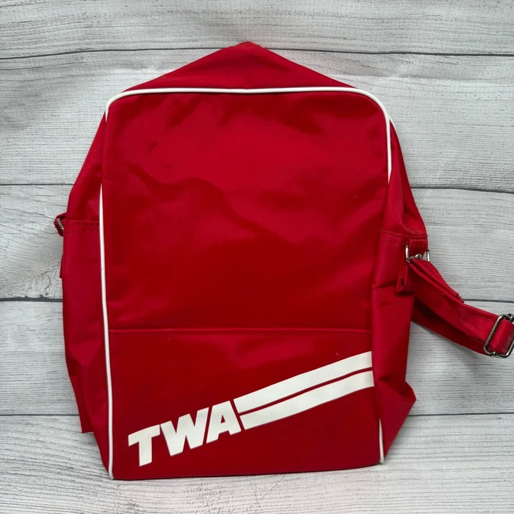 Vintage TWA Red Travel Bag with Shoulder Strap 70's Unused